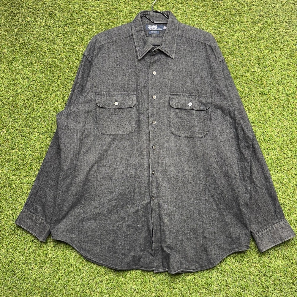 Vintage Polo Ralph Lauren Benford Shirt Mens XL Herrigbone Long Sleeve 90s